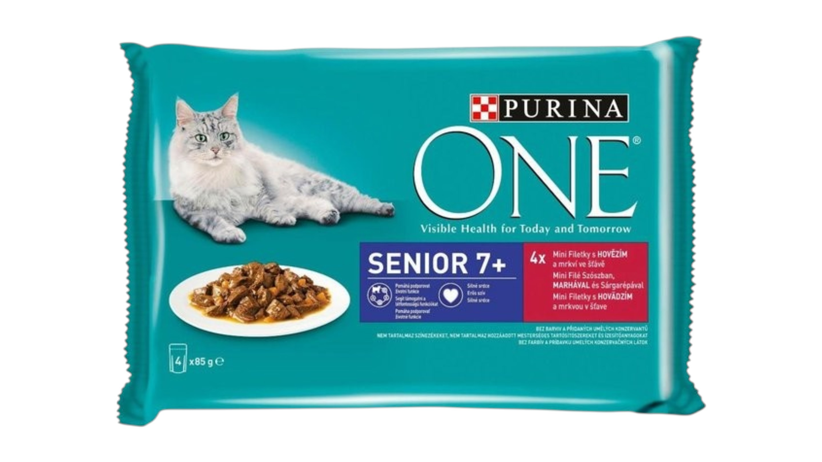 Purina One Senior Kapsičky pro kočky s hovězím, 4 x 85 g