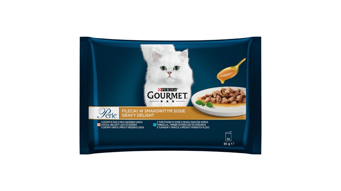 Gourmet Perle Gravy Delight kapsičky pro kočky losos, tuňák v omáčce 4 x 85g