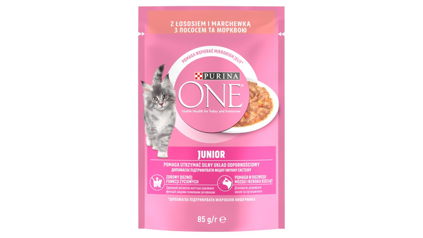 PURINA ONE JUNIOR mini filetky s lososem a mrkví ve šťávě 85g