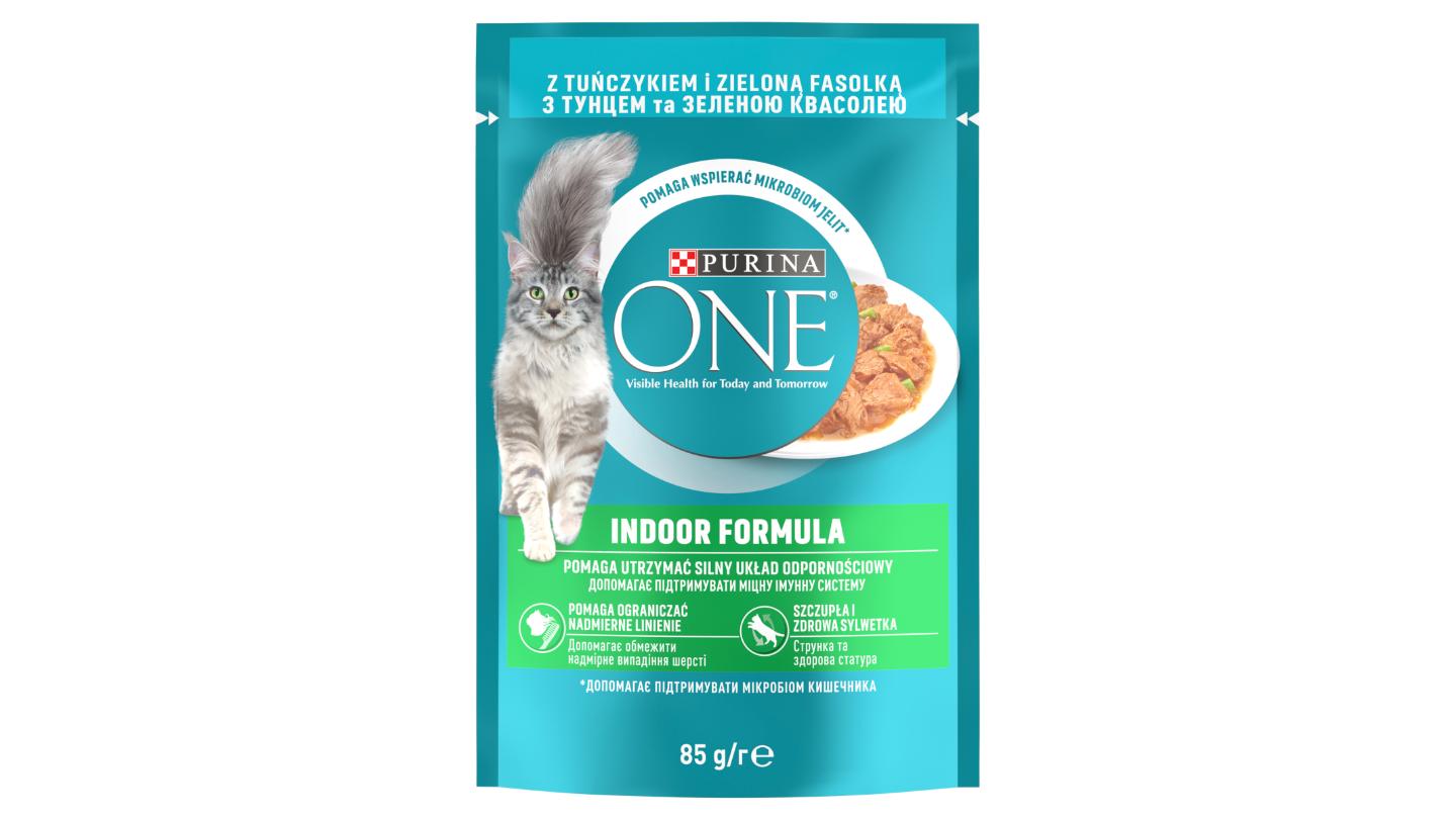 PURINA ONE INDOOR mini filetky s tuňákem a zelenými fazolkami ve šťávě 85g