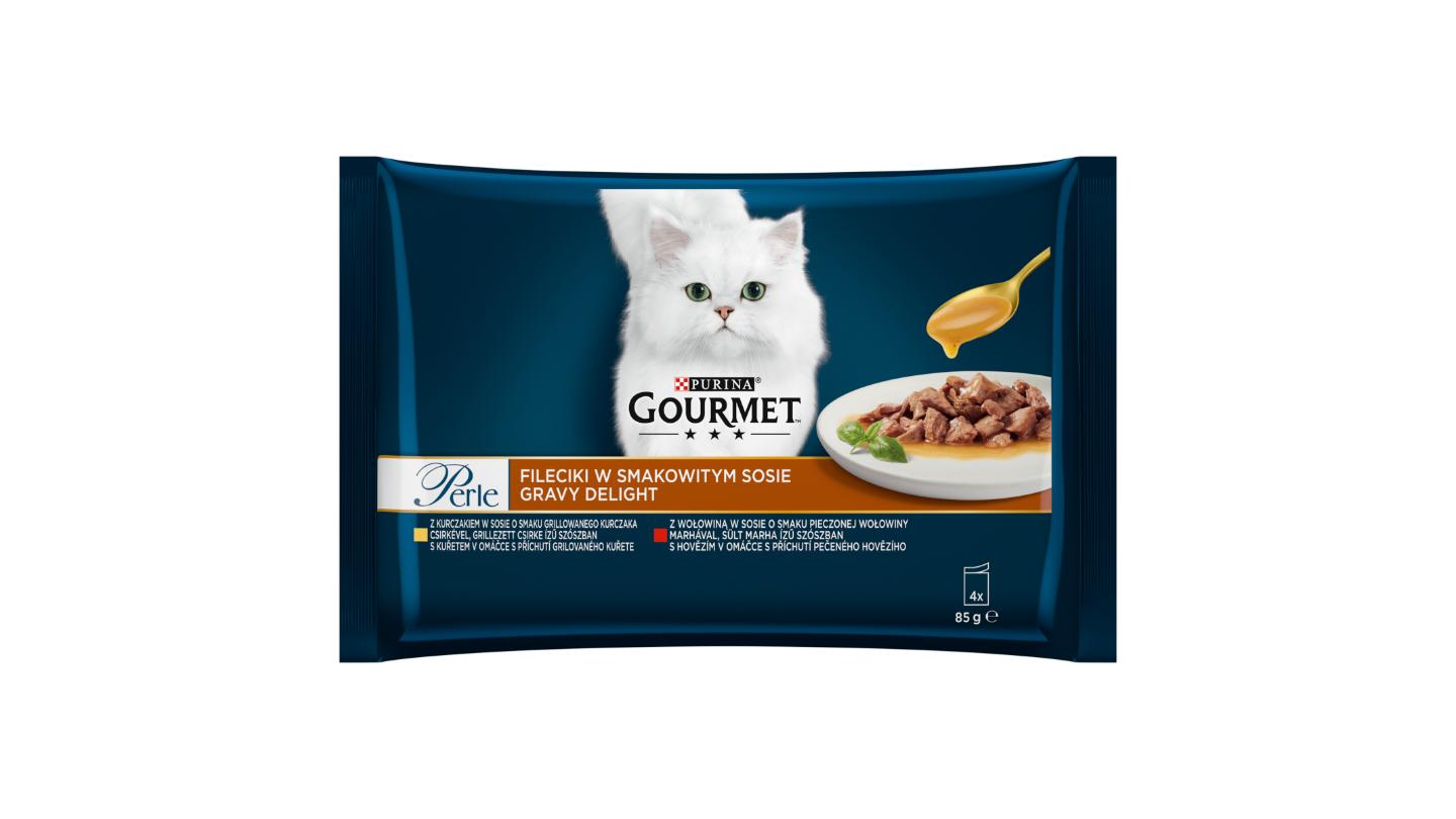 GOURMET Perle Gravy Delight Multipack s kuřetem a s hovězím v ochucených omáčkách 4 x 85g
