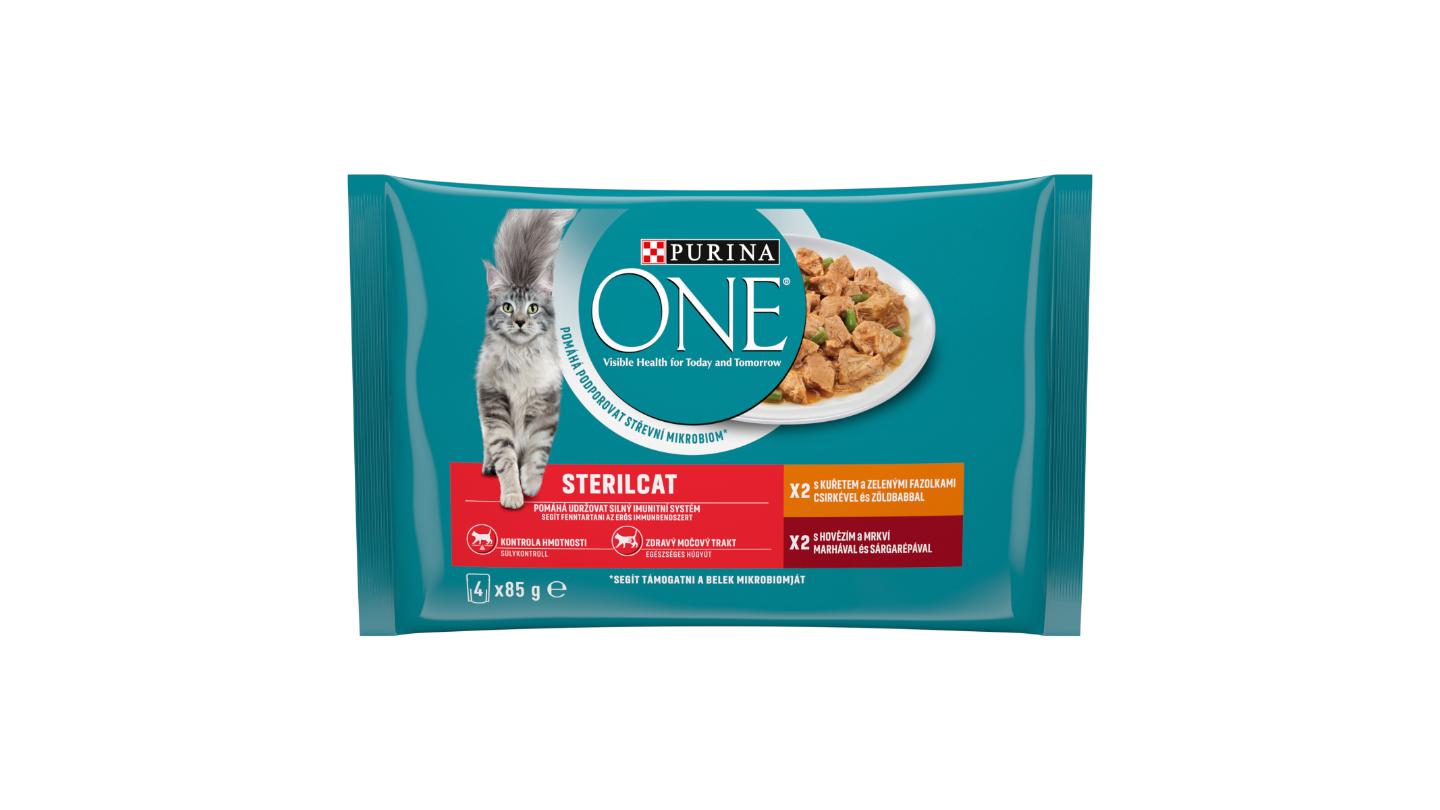 Purina ONE Sterilised kapsičky pro kočky kuře, hovězí ve šťávě 4 x 85g