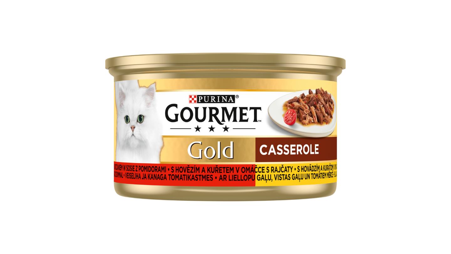 Gourmet Gold konzerva pro kočky hovězí, kuře v omáčce 85g