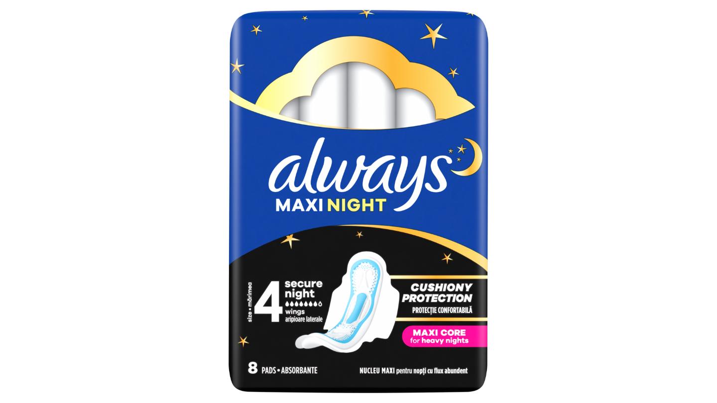 Always Maxi Secure Night Hygienické Vložky (Velikost 4) S Křidélky 8 Vložky