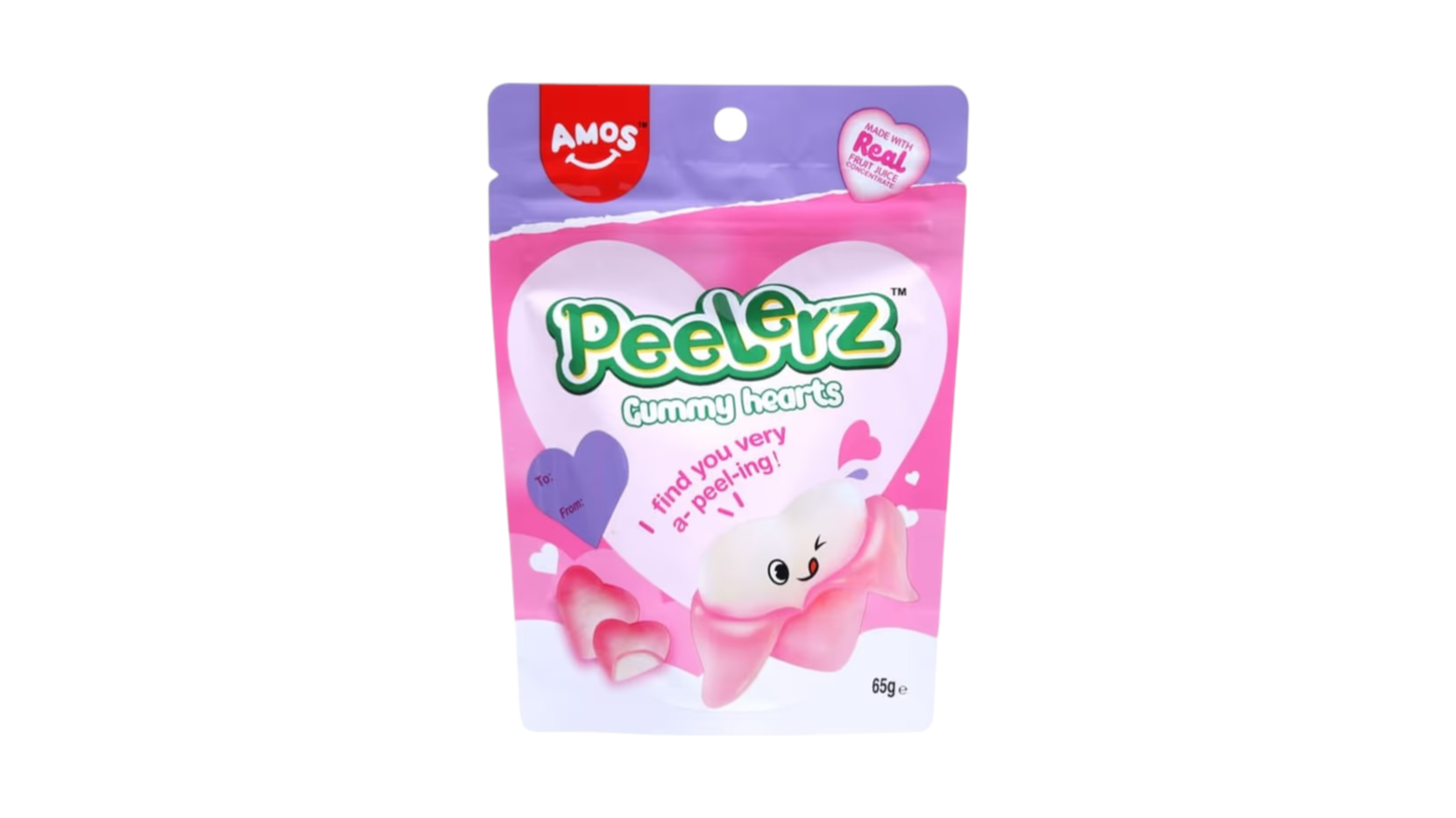 Amos Peelerz želé bonbóny  Hearts Rapsberry 65g