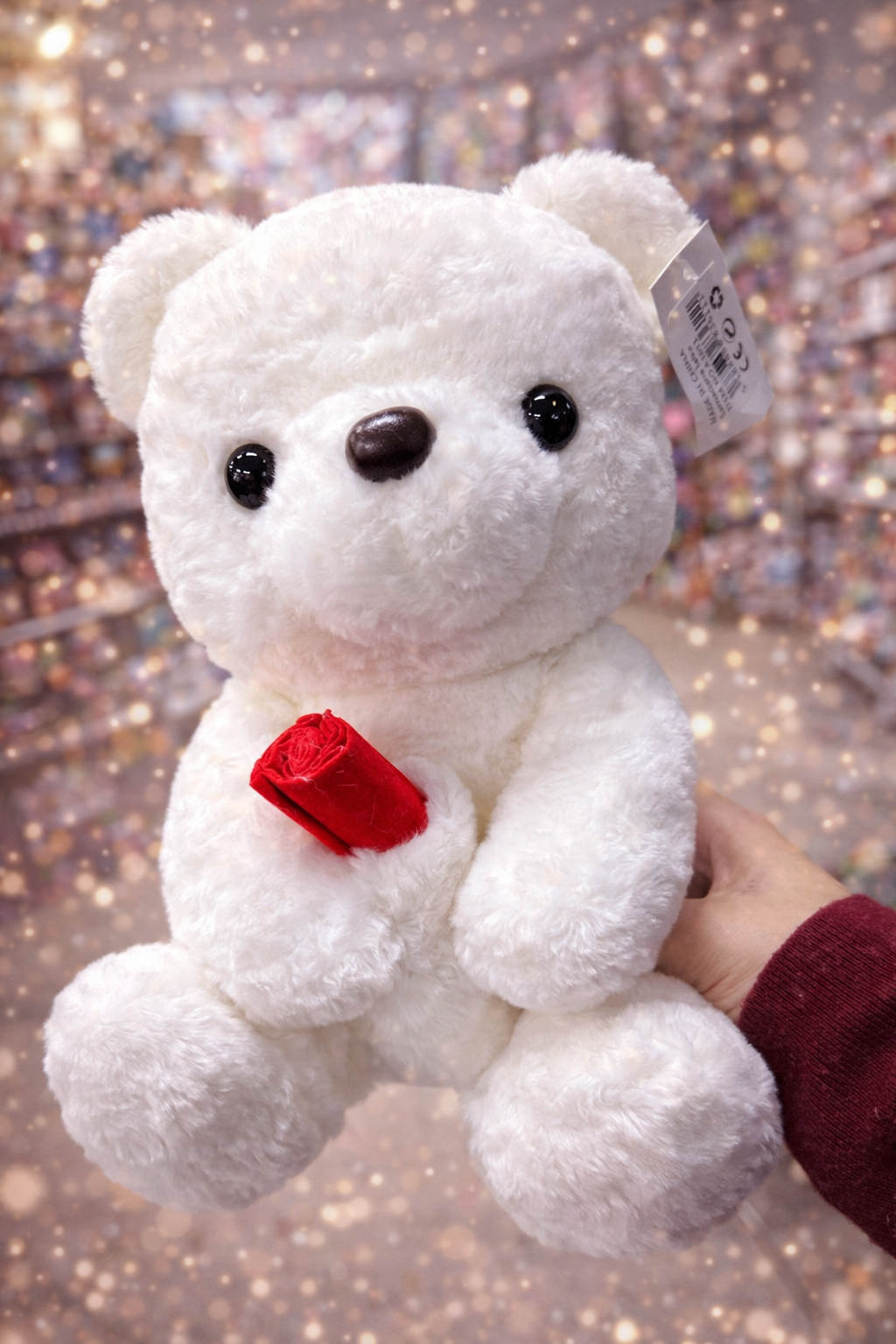 🧸 Plyšový medvídek s růží – romantický dárek z lásky ❤️🌹Bílý 28cm /1ks