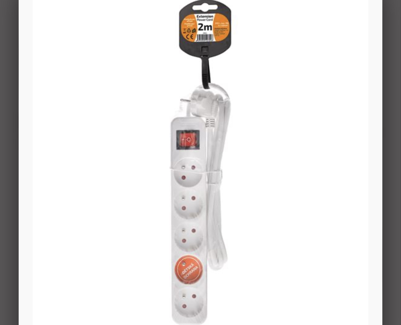 Solight prodlužovací přívod, 5 zásuvek, bílý, vypínač, 2m