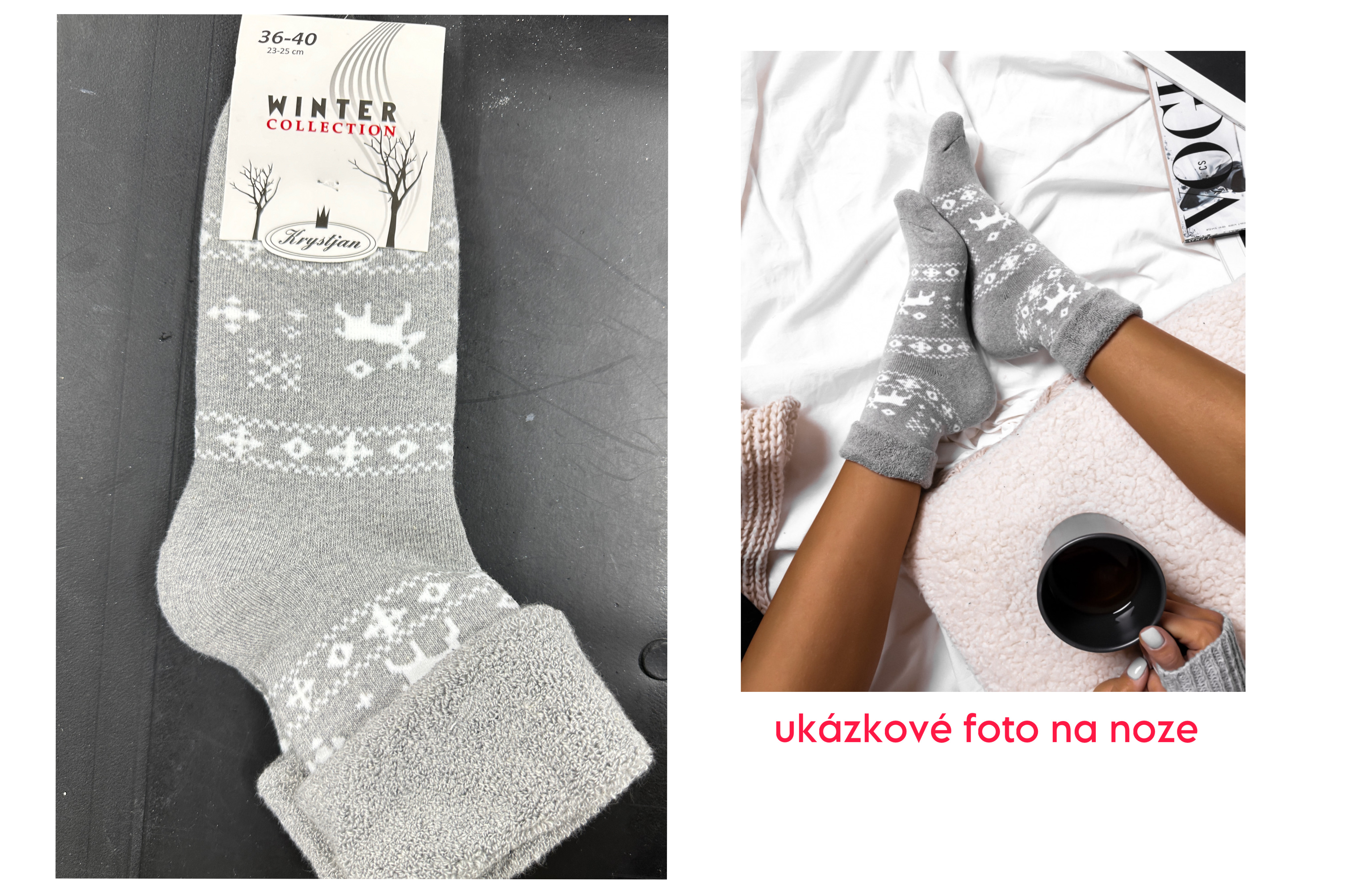 Šedé ponožky se zimními vzory 1pár /vel.36-40
