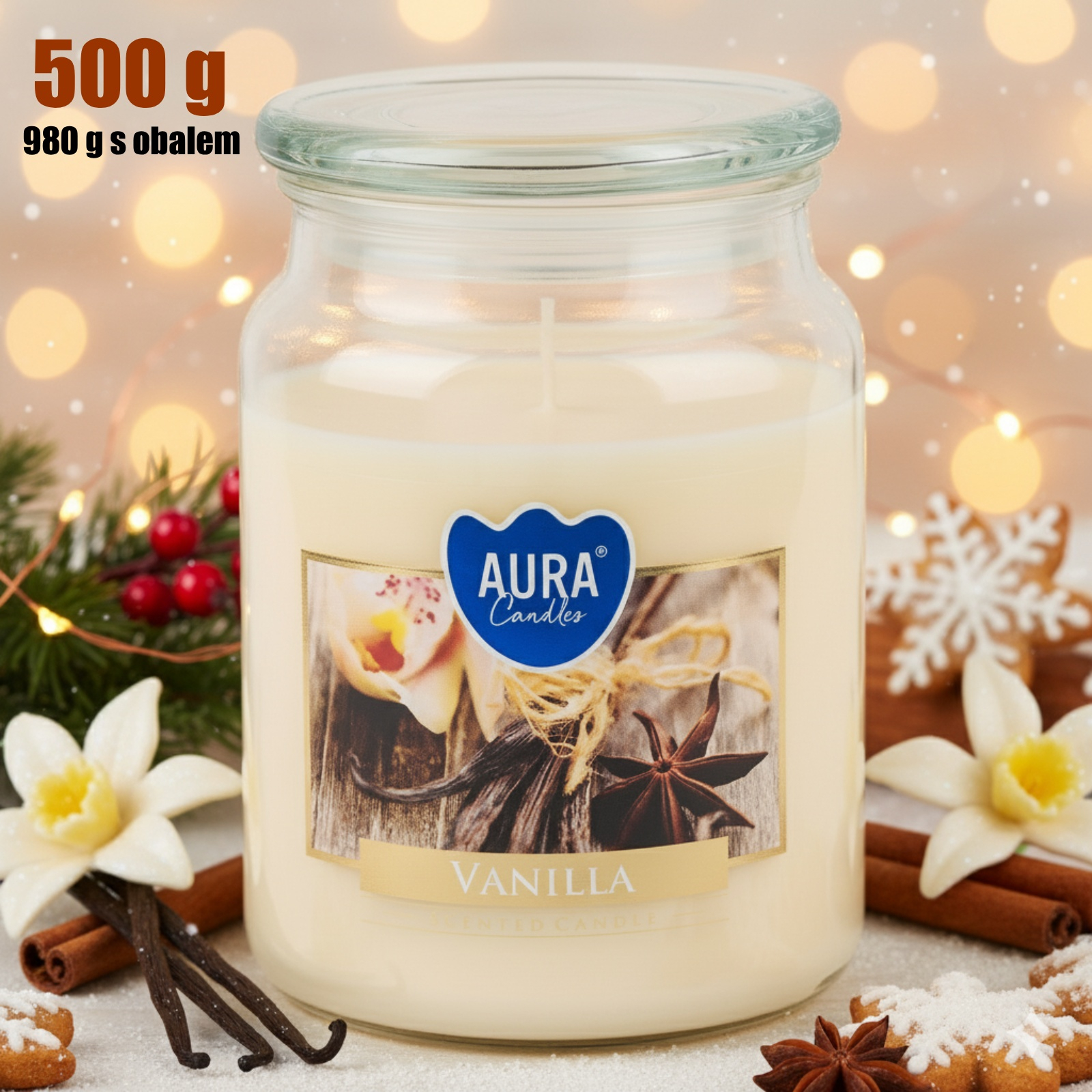 Vonná svíčka ve skle s víkem Vanilla 500g