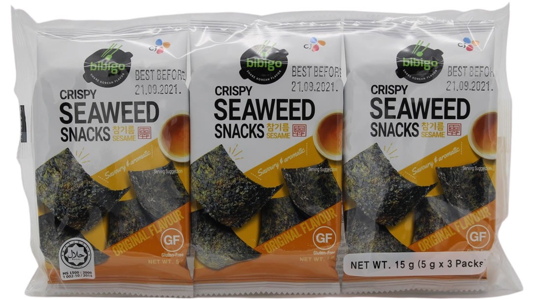 Bibigo pražená mořská řasa snack Originál 15 g (3x5g)