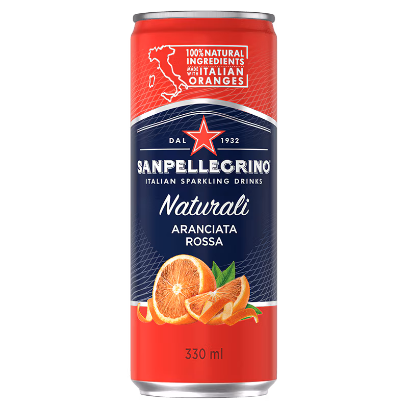 Sanpellegrino Aranciata Rossa (pomeranč červený), plech, 0,33l