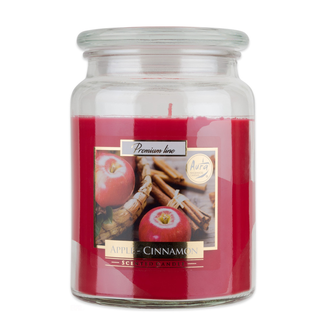 Vonná svíčka ve skle s víkem Apple Cinnamon 500g